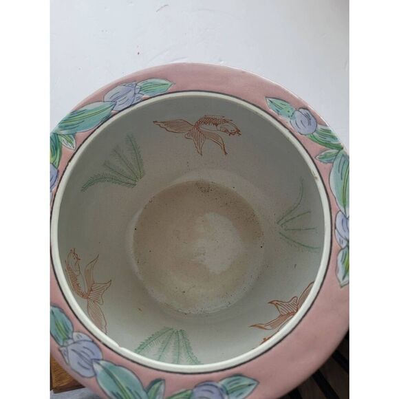 Vintage Chinese porcelain Planter or fish bowl pot hand painted flowers - Picture 3 of 7